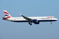 British Airways plane approaching runway Royalty Free Stock Photo