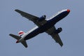 British Airways plane approaching runway, red nose Royalty Free Stock Photo