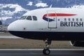 British Airways plane taxiing in Salzburg Airport