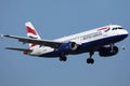 British Airways plane approaching runway Royalty Free Stock Photo