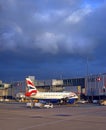 British Aiways Jet Airliner being loaded in storm at Gatwick