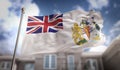 British Antarctic Territory Flag 3D Rendering on Blue Sky Building Background