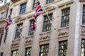 British architecture decorated with Union Jack flags. Royalty Free Stock Photo