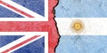 British and Argentinian flag on a cracked wall-politics, war, conflict concept