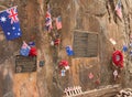 Flags and memorials at Hellfire Pass on the notorious Burma to Thailand death railway