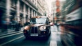 British black cab taxi on London Street motion blur, travel and transportation concept
