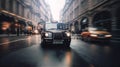 British black cab taxi on London Street motion blur, travel and transportation concept Royalty Free Stock Photo