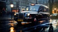 British black cab taxi on London Street motion blur, travel and transportation concept Royalty Free Stock Photo
