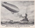 British blimp or naval observation airship being towed by a warship