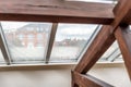 British city view through roof window glass in England Royalty Free Stock Photo