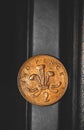 British coin 2 pence 2001 isolated on vintage black background with space for copy text. Front side of two pence coin. England