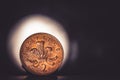 British coin 2 pence 2001 isolated on vintage dark and lighting background with space for copy text. Front side of two pence Royalty Free Stock Photo