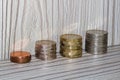 British Pounds Sterling Coins Up Close On A Wooden Background Royalty Free Stock Photo