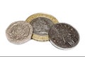 British coins on white closeup Royalty Free Stock Photo