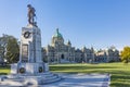 British Columbia Parliament Building with War Memorial in the foreground Victoria BC Canada Royalty Free Stock Photo