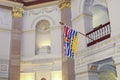 A British Columbia province flag inside the Chambers British Columbia Parliament