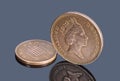 British copper coins on dark background Royalty Free Stock Photo