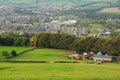 British countryside landscape: farm and tractors