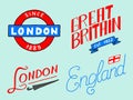 British, Crown and Queen, London and the gentlemen. symbols, badges or stamps, emblems or architectural landmarks Royalty Free Stock Photo
