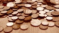 British currency, hundreds of copper and silver coloured coins piled randomly on top of each other