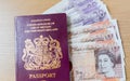 British Sterling Pound Currency notes and passport