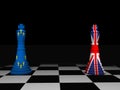 British and European Union Brexit negotiations on a chess board - 3D render