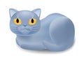 British fat cat lying character. Fluffy grey kitty muzzle