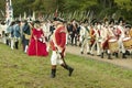 British fife and drum marches on Surrender Road at the 225th Anniversary of the Victory at Yorktown, a reenactment of the siege of