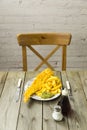 British Fish and Chips on a newspaper print plate Royalty Free Stock Photo