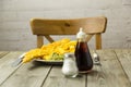 British Fish and Chips on a newspaper print plate Royalty Free Stock Photo