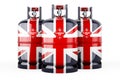 British flag painted on the propane cylinders with compressed gas, 3D rendering