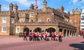 British guardsmen march down opposite St. James Palace. The Mall. London. UK