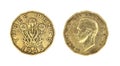 British King George VI 1945 Threepence Coin Royalty Free Stock Photo