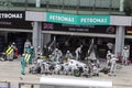 Lewis Hamilton pits for tyres