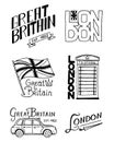 British logo, symbols, badges or stamps, emblems, architectural landmarks, flag of the United Kingdom. Country England Royalty Free Stock Photo