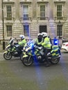 British Metropolitan Police Officer riding Motorbike on Syrian Protest/March Royalty Free Stock Photo
