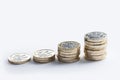 UK money in increasing piles Royalty Free Stock Photo