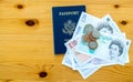 US passport and British money on a table Royalty Free Stock Photo