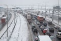 British motorway M1 during snow storm