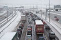 British motorway M1 during snow storm