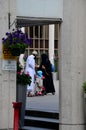 British Muslim family with child at Regents Park mosque London England