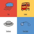 British National Symbols Vector Icons Set