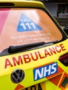 British NHS ambulance on patrol in London. Coronavirus outbreak. Royalty Free Stock Photo
