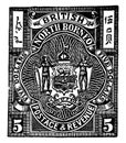 British North Borneo Five Dollars Stamp in 1887, vintage illustration