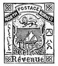 British North Borneo Revenue Stamp Three Cents in 1886, vintage illustration