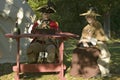British Officer and his wife sit in Yorktown, Virginia, as part of the 225th anniversary of the Siege of Yorktown, a reenactment Royalty Free Stock Photo