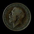 1912 British One Penny isolated on the black background Royalty Free Stock Photo