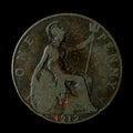 1912 British One Penny isolated on the black background Royalty Free Stock Photo