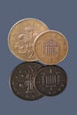 British one penny and two pence on dark background Royalty Free Stock Photo