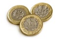 British One Pound Coins Isolated on White Royalty Free Stock Photo